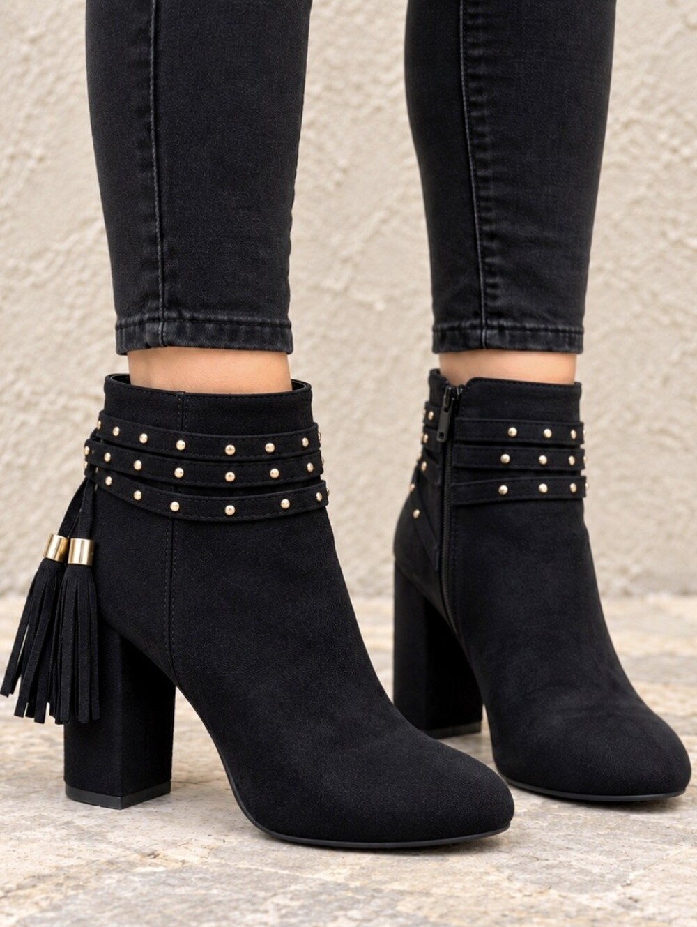 BAMBOO Miracle Y2K Western Boho Studded Tassel Fringe Block Heel Bootie 8M